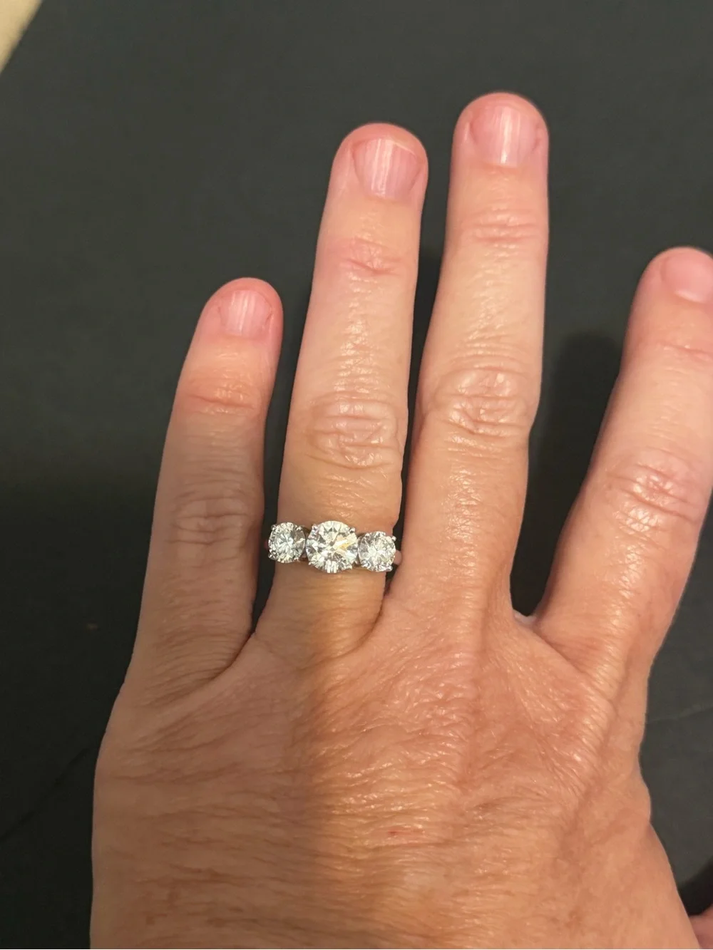 3.02 Carat Three-Stone Diamond & White Gold Engagement/Anniversary Ring, Sz 6.5